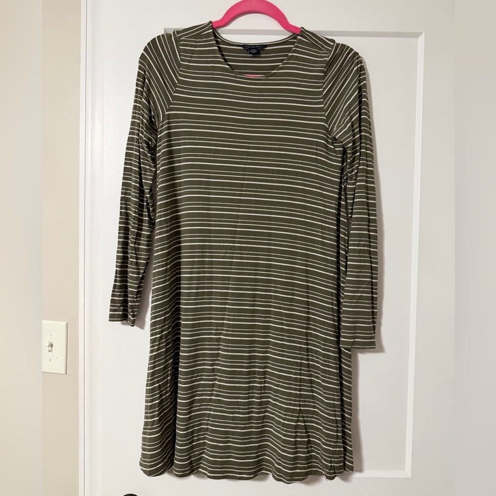 American Eagle Olive Green Striped Dress